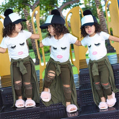 Set 6M-4Y  Kid Baby Girls Eyelash Tops T-shirt Pants Leggings Outfits Set Clothes