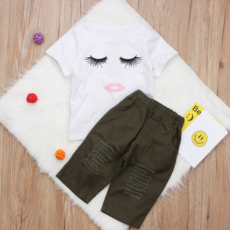 Set 6M-4Y  Kid Baby Girls Eyelash Tops T-shirt Pants Leggings Outfits Set Clothes