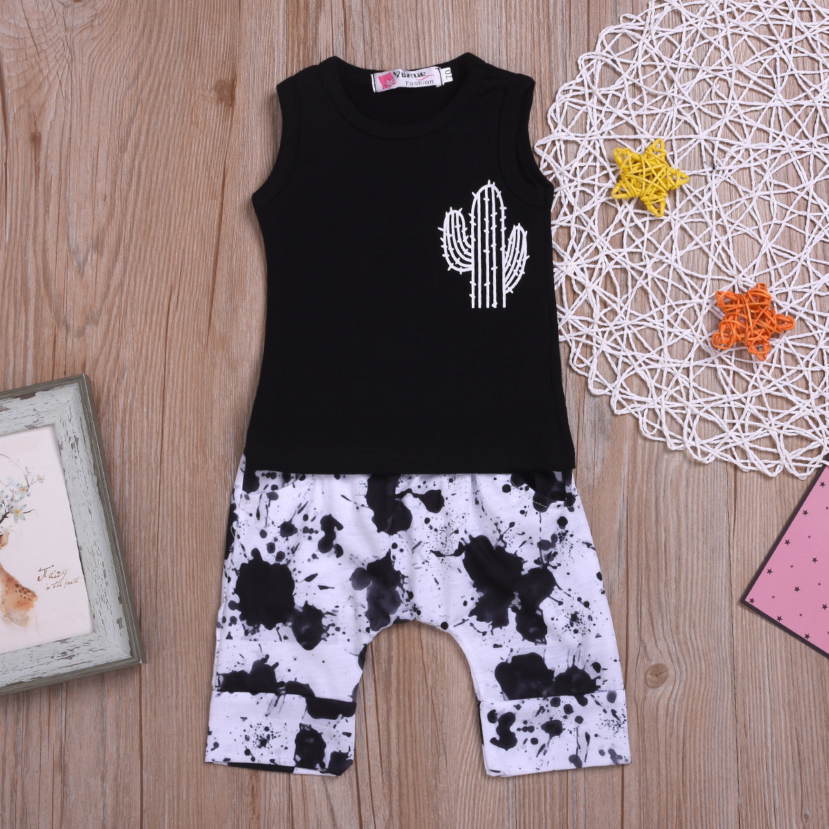 2pcs Newborn Baby Boy Cactus Print Tank Tops Vest Shorts