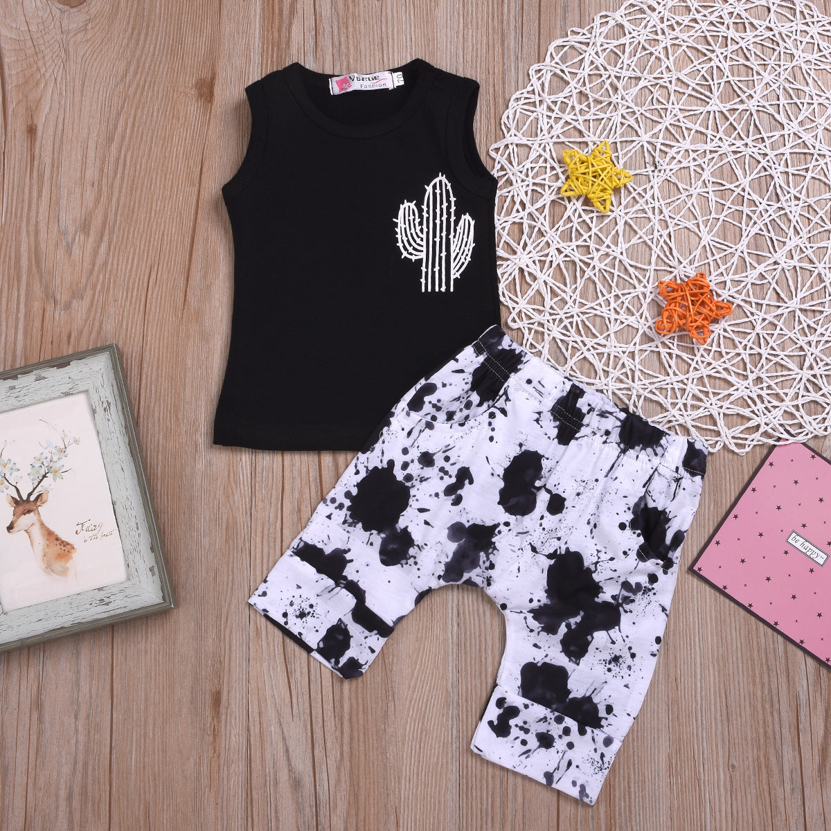 2pcs Newborn Baby Boy Cactus Print Tank Tops Vest Shorts