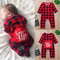 Infant Baby Boys Girls Christmas Santa XMAS Letter Plaid Romper