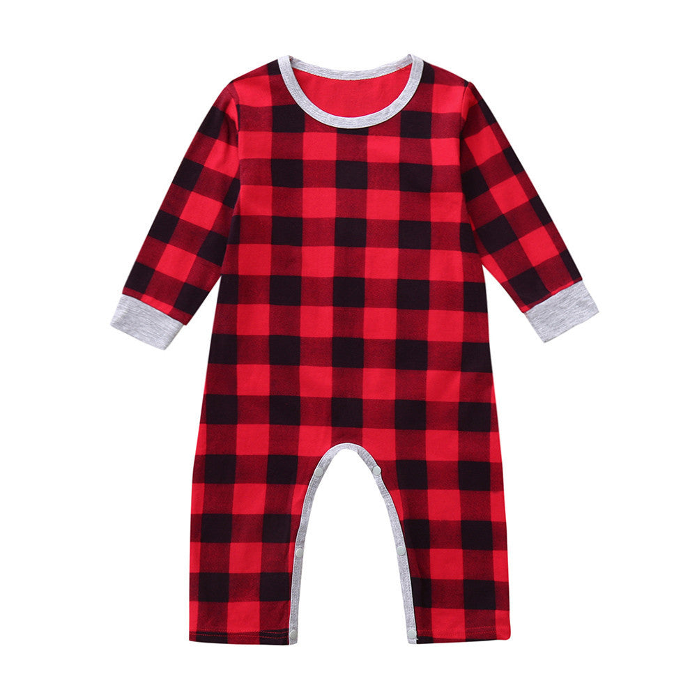 Infant Baby Boys Girls Christmas Santa XMAS Letter Plaid Romper