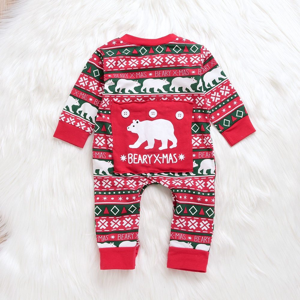 Infant Baby Boys Girls Christmas Santa XMAS Letter Plaid Romper